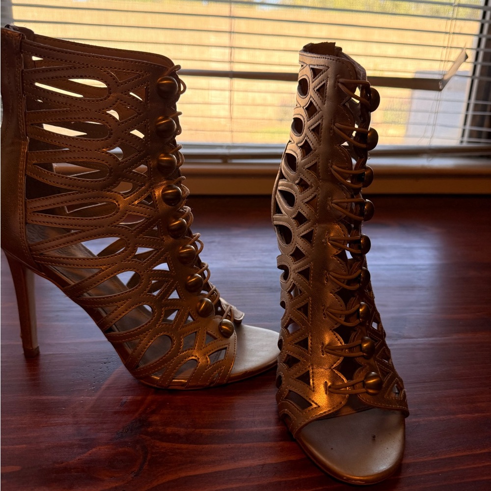 Guess Gold Cutout Heeled Sandals